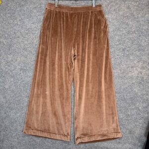 Skims Velour Wide Leg Pants Womens XL Pull on Baggy Brown Velvet *read*